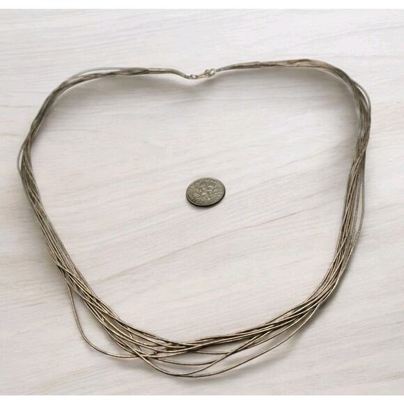 Liquid Silver Necklace 925 10 Strands 22" Marked Raising Sun Sterling Vintage - Picture 4 of 8